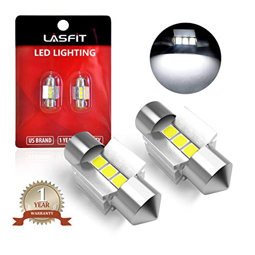 LASFIT 28mm LED Festoon DE3021 DE3022 3528 Bulb Canbus Error Free 400LM 6000K Extremely Bright Use for Dome Map Door License Plate Trunk Vanity Mirror Lights, Xenon White (Pack of 2)