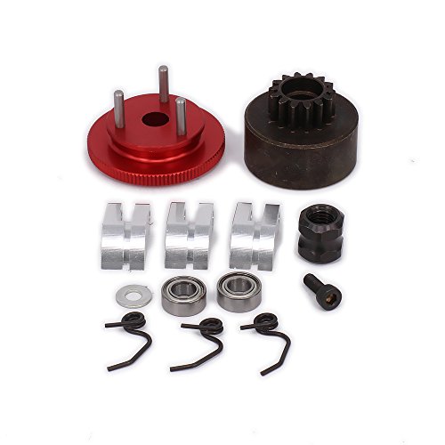HobbyCrawler Clutch Bell Bearings 1/8 Scale Flywheel Assembly Kit Springs 14T Gear Nitro 21-28 Engine Parts for Redcat Racing HPI Avalanche XTR Hurricane XTR HSP RC Car (Red)
