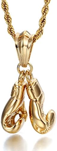 Joyucky Men Necklace 316L Stainless Steel Pendant Necklace for Men Boxing Gloves Necklace 24 inches Rope Chain Link with Giftboxes Packing