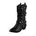 West Blvd Womens BEIJING COWBOY Boots Cowgirl Western Roper Harness Slouch Shoes, Black Pu, US 7