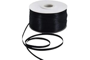 1/8 Inch x 200 Yards Black Thin Solid Satin Ribbon Giant Spool Double Face Woven Polyester Fabric Ribbons for Crafts Hanging 