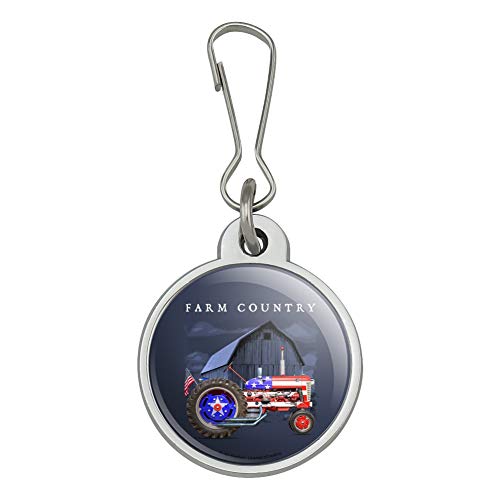 Farm Tractor Country USA American Flag Barn Farming Jacket Handbag Purse Luggage Backpack Zipper Pull Charm