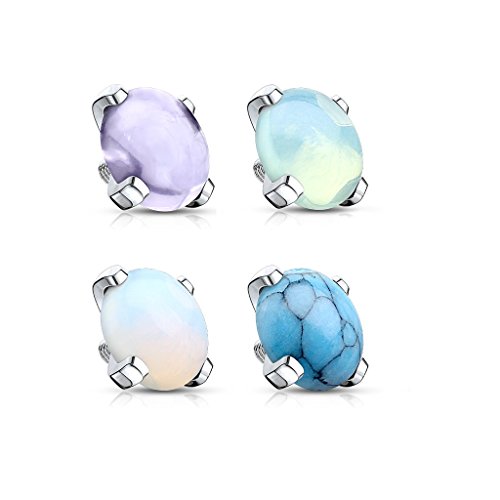 Búho perforado Juego de 4 puntas Piedra semipreciosa Tapas de anclaje dérmicas con rosca interna