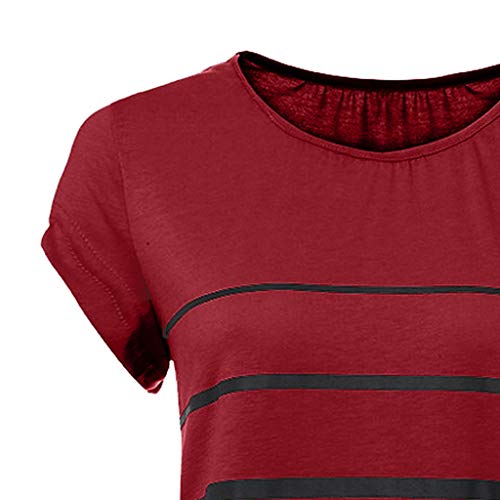 Woman Maternity T-Shirt,Stripe Baby Print Short Sleeve Ruched Side Top, Pregnancy Funny Fashion Style Blouse (Red, M)