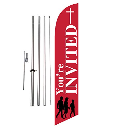 You're Invited Church Feather Banner Swooper Flag Kit w/ Spike