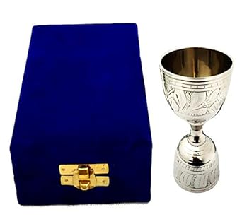 Akanksha Arts EPNS, Brass Engraved Peg Measure Cup with Decorative Box, 30 ml / 60 ml, Silver