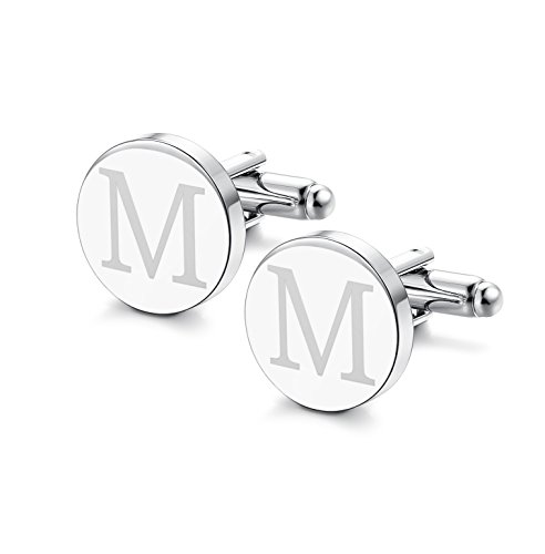 ORAZIO Mens Classic Engraved Initial Cufflinks Alphabet Letter Cufflinks Formal Kit Business Wedding Shirts M