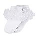 ESTAMICO Baby Girls Ruffle Frilly Socks with Embroidery White Socks for Infant Toddler, 6-12 Months