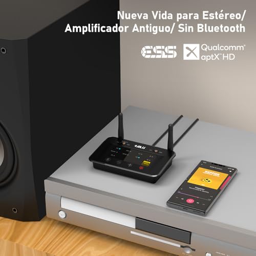 1Mii B03Pro Receptor Bluetooth HiFi, Transmisor Bluetooth 5.3 TV Adaptador Audio con Audiophile ESS DAC & aptX HD / Baja Latencia, Largo Alcance, Salida Entrada Óptica RCA AUX 3.5mm para Estéreo