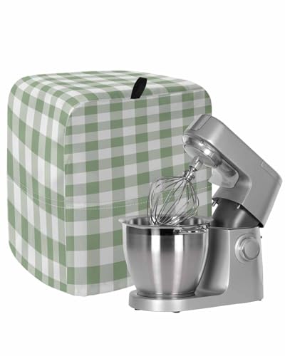 Green Plaid Stand Mixer Dust Cover with Storage Pocket & Handles, Fits All Tilt Head & Bowl Lift Modern Minimalism Kitchen Appliance Cover Organizer Buffalo Checked Art Bag Accessories, 6-8 Quart
