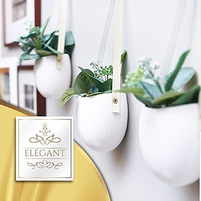 Vintage Homeware Set Of 3 Glazed White Ceramic Planter Pots With Durable Screw Plated Leather Strap Use As Decorative Wall Mounted Hanging Planters For Indoor Plants Or Unique Hanging Flower Buy Online At