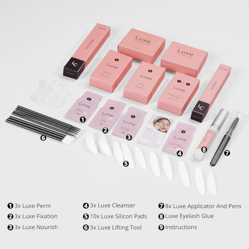 Luxe Cosmetics - Lash Lift Kit - Complete Set for Eyelash Lifting - New Pro Version - Easy to Apply and Long Lasting Finish - Professional Results up to 8 Weeks