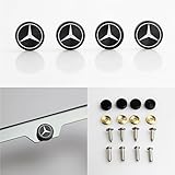 Set of 4 Mercedes Benz Logo Laser Engraved Black Aluminum Metal Cap Stainless Steel Screw for Car License Plate Frame