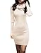 v28 Sweater Dress for Women Ribbed Knit Fitted midi Sexy Fall Winter Bodycon Cowl Neck Dresses (S,Beige)