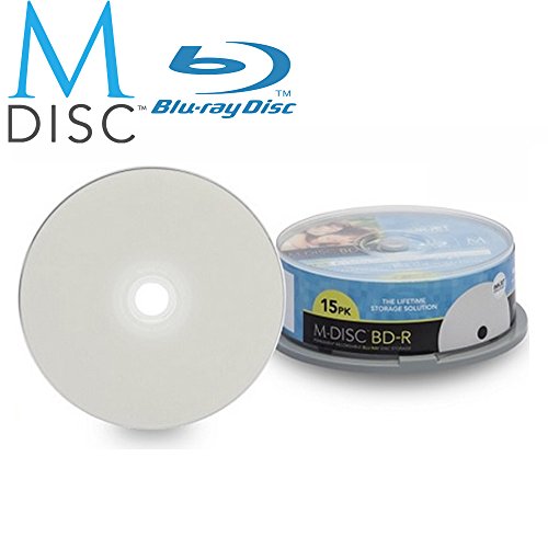 UPC 600303618669, 15 Pack Millenniata M-Disc BD-R 25GB 4X HD White Inkjet Printable 1000 Year Permanent Data Archival / Backup Blank Media Recordable Disc