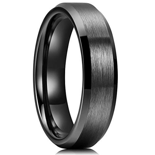 King Will BASIC Men's 6mm Black Ceramic Rings Brushed Matte Comfort Fit Beveled Polished Edge Wedding Band (13.5)