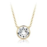 MYJS Bella Drop Necklace Gold Plated with Clear Swarovski Crystals, Birthstone Pendant Gift 16+2