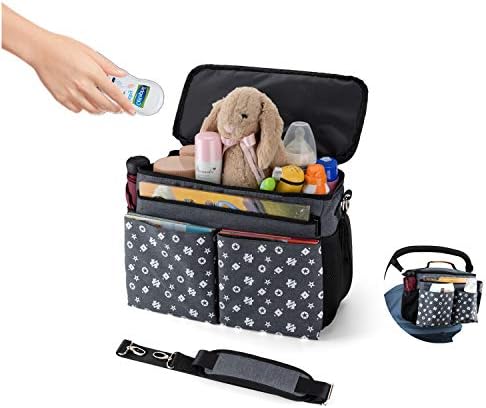 Universal Stroller Organizer Travel Bag - Large Parent Console with Cup Holders and Extra Storage Pockets for Bottles, Diapers, Toys, Saliva Towel - Fits All Baby Stroller Models