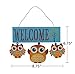 Primitive Country Wood Blue Welcome Owl Sign/Wall Art