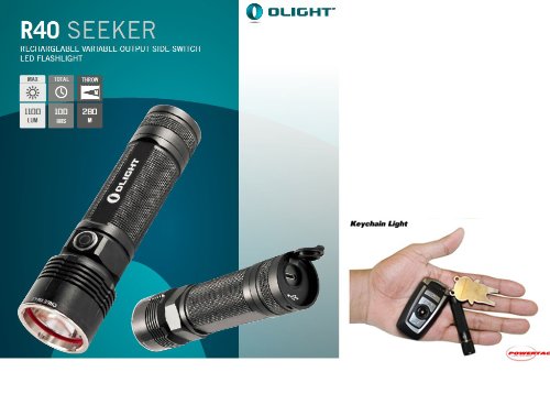 Olight R40 Seeker USB AC Rechargeable 1100 Lumen Cree XM-L2 LED Flashlight with AC charger and 4000mAh 26650 Battery
