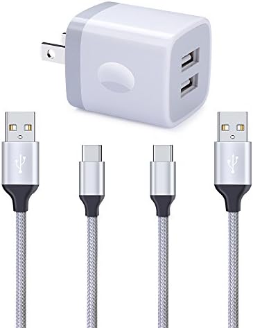 6 FT USB Type C Cable with 2.1A Wall Charger Adapter Plug Cube for Samsung Galaxy S8/S8 Plus/S9, LG G6 G5 V30 V20, Google Pixel 2, Nexus 5 x 6p, Nintendo Switch, HTC U11, Moto Z2 Play, OnePlus 5 3T