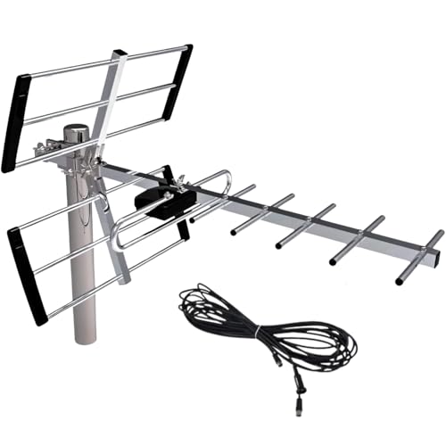 LINK BITS HD001 Antena Exterior aérea HDTV de Largo Alcance, Alcance Amplificado, 12 Elementos, Alta definición, (fácil de Instalar).