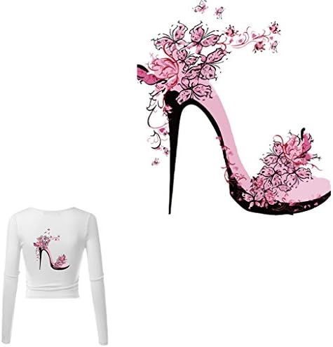 Shaoge Flower High Heels Patches Iron On Heat Press Cloth Shirt Applique Craft Transfer