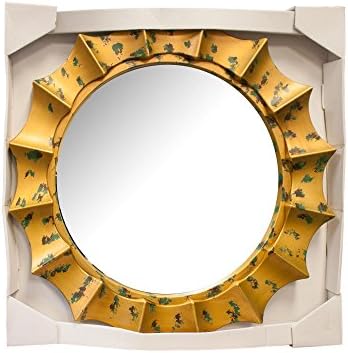 Kole Round Sunburst Mirror with Gold & Green Frame