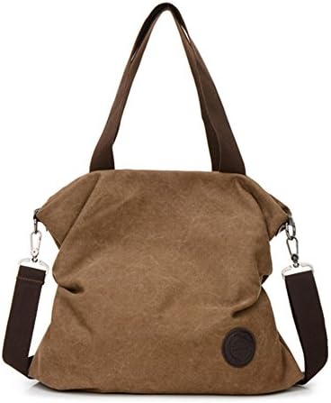 Women Canvas Shoulder Bag Crossbody Bags Ladies Satchel Messenger Bag Tote Handbag with Adjustable Strap Brown