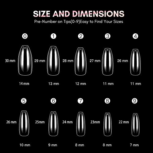 Makartt Nail Tips,Long Coffin Nails,Clear,500pcs 10 Sizes,Full Cover,Press on Nails for Easy