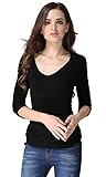 Amstt Women 3/4 Sleeve Ruched Waist Classy V-Neck Casual Blouses Tops Shirts