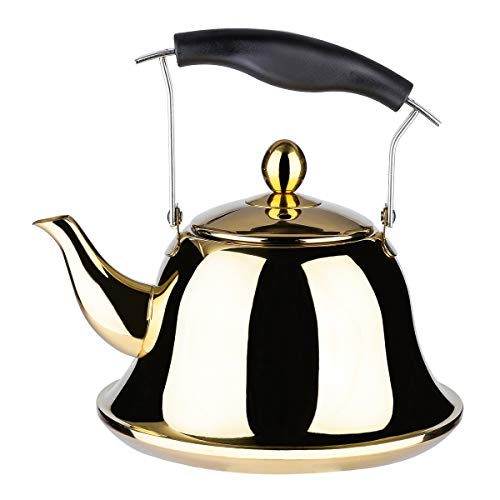 Whistling Tea Kettle with Infuser for Loose Leaf Tea Stainless Steel Modern Whistle Teapot Teakettle Stovetop Induction Gas Stove Top Tea Maker Water Pot Gold 2 Quart/Liter - Thumbnail 7