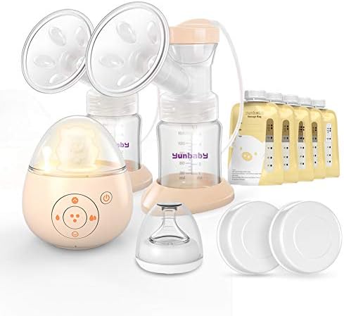 Double Electric Breast Pump, Yunbaby S19 Portable Breastfeeding Pump Ultra Quiet Hospital Strength & 6 Phase Mode, Adjustable Speed & Nightlight Soother Music