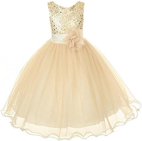 YNChiffonier Fashion Flower Girls Dress Sequin Glitter Beaded Dress Wedding Prom Bridesmaid Gold