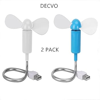 DECVO Mini Mobile USB Powered Cooling Fan Flexible Goose Neck Air Blower for Desktop PC Computer Laptop Notebook Tablet 3 Pack (White/Blue)