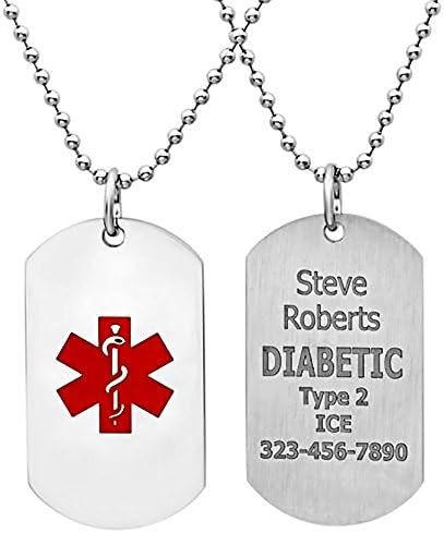 Medical ID Necklace ID TAG With Chain And Free Engraving - Choose 5 Styles Of ID (STYLE 1)
