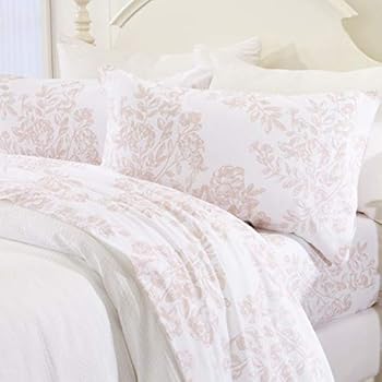 Great Bay Home Extra Soft Toile 100% Turkish Cotton Flannel Sheet Set. Warm, Cozy, Luxury Winter Bed Sheets. Belle Collection (King, Blush Pink)