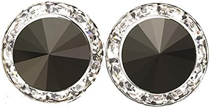 20mm Jet Black Swarovski Round Crystal Rhinestone Rivoli Pierced Earrings โ USA Made