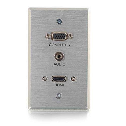 C2G 60144 HDMI, VGA, 3.5mm Stereo Pass Through Single Gang Wall Plate, Aluminum - //coolthings.us