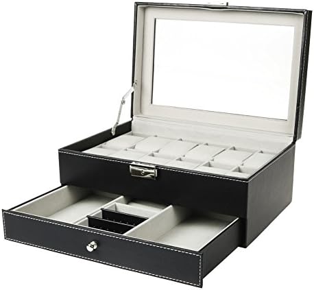 Jewelry Treasure Box | 2 Stack Compact Elegant Designed Woman Accessories Storage | Practical Fashionable Deluxe PU Leather Organizer for Holiday Christmas Birthday Small Jewelry Gift | Black | 851.6