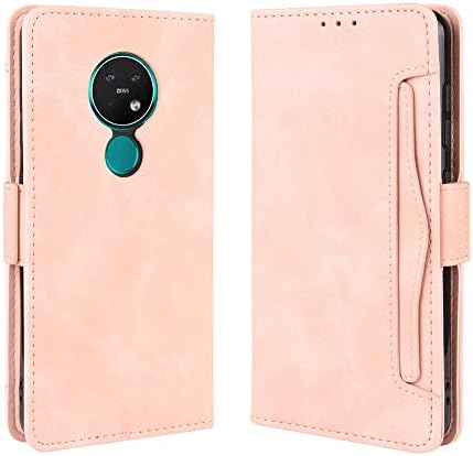 EASYCOB Leather Case for Nokia 7.2 Nokia 6.2,Ultra Slim [Magnetic Closure] Multi-card Slot PU Leather Flip Wallet Card Holders Stand Cover,Pink