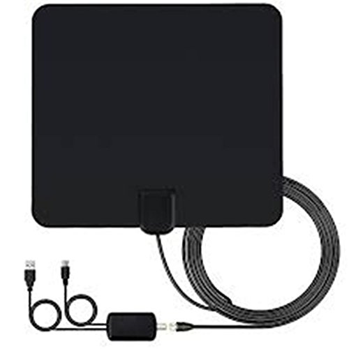 One For All 14432 HDTV Antenna Amplified Indoor Flat TV Antenna, 50 mile range -5 Feet Coaxial Cable - black