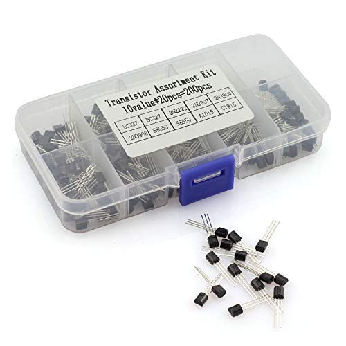 Tegg 200pcs TO-92 Transistor Assorted Kit 10 Values DIY Electronic Circuit Semiconductor Triode Assortment BC337 BC327 2N2222 2N2907 2N3904 2N3906 S8050 S8550 A1015 C1815