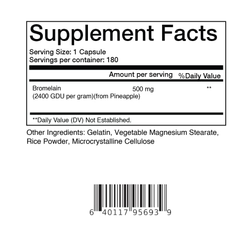 Bromelain Pineapple Extract Supplement 2,400 GDU/g 500mg 180