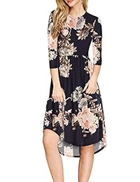 ZZER Vestido de mujer con pliegues en la cintura, estilo informal, con bolsillos