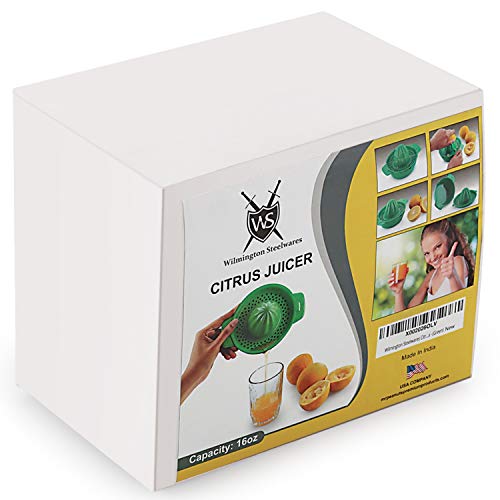 Wilmington Steelwares Citrus Juicer & Strainer - Stainless Steel - Make Your Own Orange - Grapefruit - Lemon & Fruit Juices - 16oz Capacity (Green)