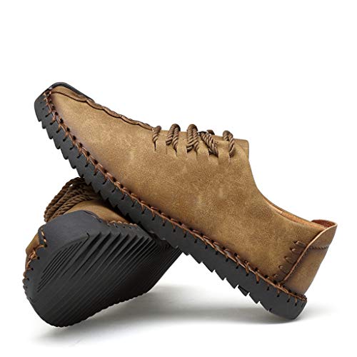 Men's peas Shoes Business Breathable Shoes Outdoor Leather Non-Slip Shoes Lace-Up Wear-Resistant Sneakers Khaki - Thumbnail 7