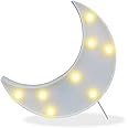 Pooqla Decorative LED Crescent Moon Marquee Sign - Moon Marquee Letters LED Lights - Nursery Night Lamp Gift - Ramadan Decorations for Home(White)