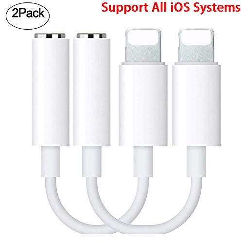 Adapter Headphone Jack to 3.5mm Dongle for Phone Xs/XR/XS Max/X /8/8Plus 7/7Plus 6/6Plus. [2 Pack] Earphone Adaptor Female Connector Audio Cable Earbuds Aux Converter White (Support iOS 11 12)