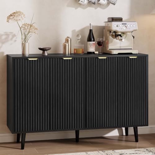 LYNCOHOME Fluted Buffet Cabinet, Sideboard Buffet Cabinet with Storage, Coffee Bar Kitchen Sideboard Cabinet for Living Room, Dining Room, Entryway, Black